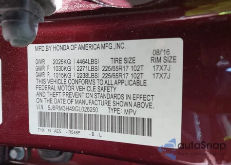 2016 Honda Cr-V Se z USA, uszkodzony, nr VIN 5J6RM3H49GL026250